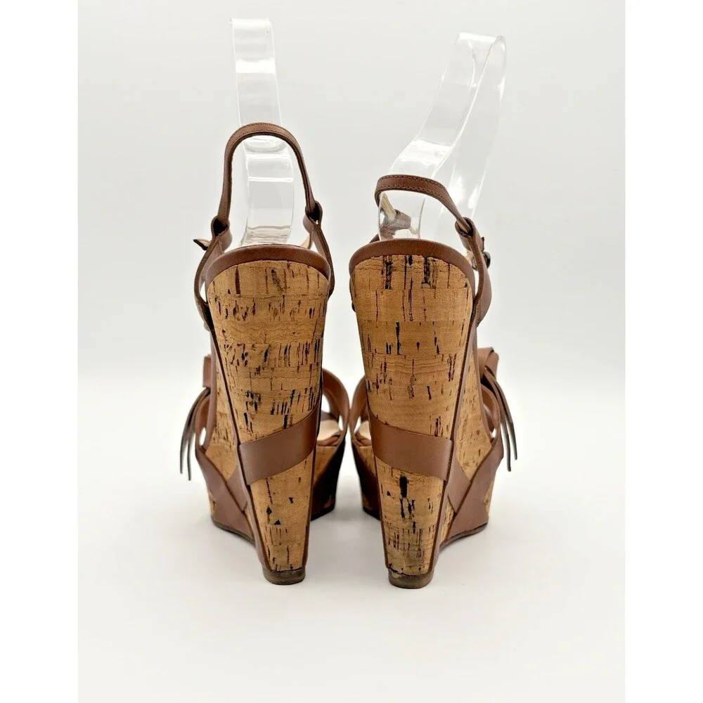 Christian Louboutin Cork Wedge Heels Brown Leather Bow Accent Size EU 35